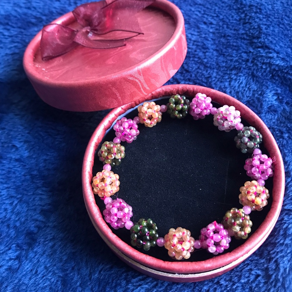 Handmade Natural Gemstone Beaded Flower Bracelet with Gift Box
